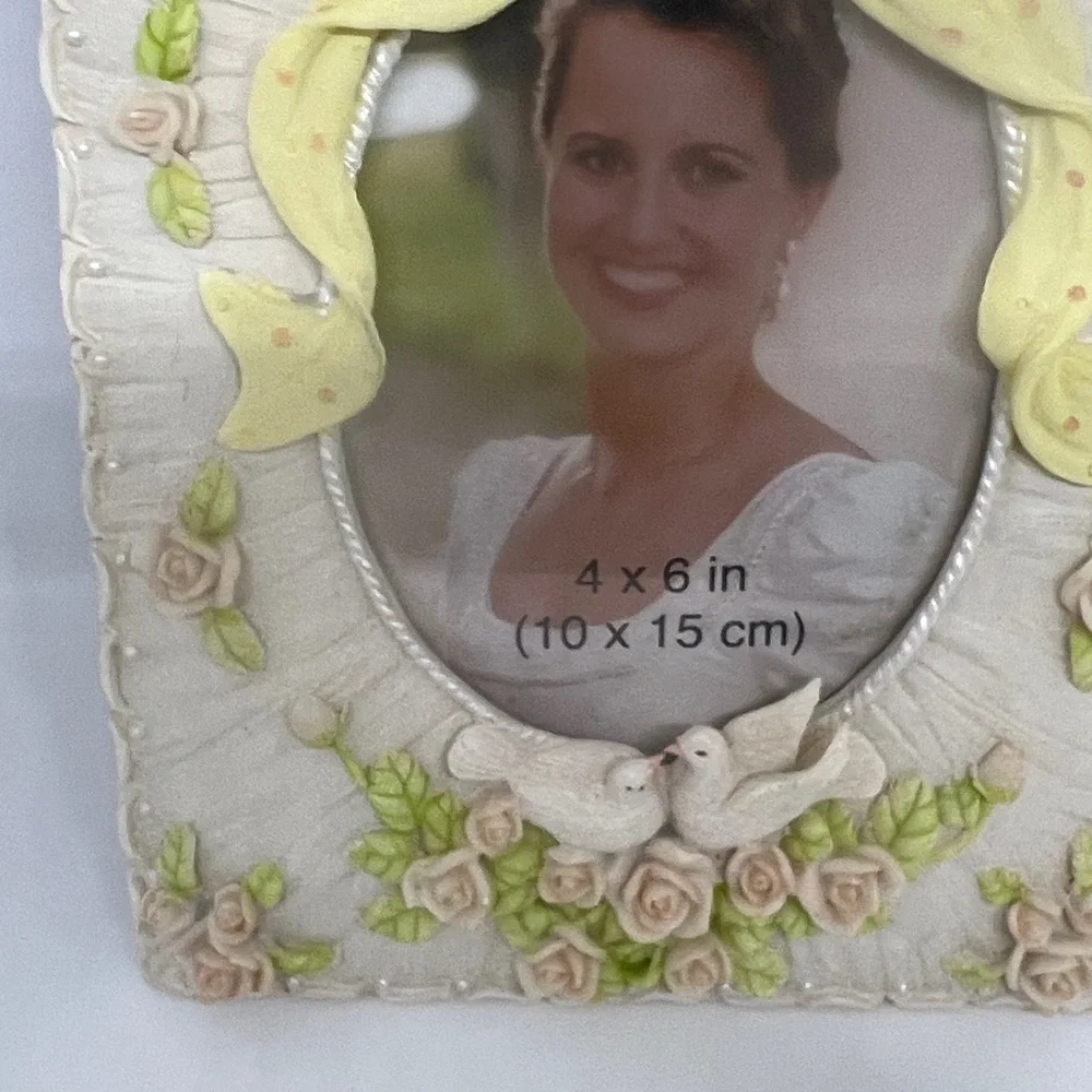 Floral Yellow Bow and Doves Picture Frame